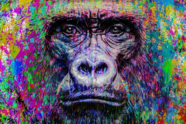 Colorful Artistic Gorillas Monkey Muzzle Bright Paint Splatters Color Background — Fotografia de Stock