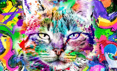 abstract colorful cat muzzle illustration, graphic design concept art