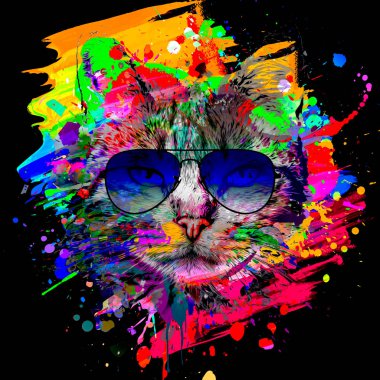 abstract colorful cat muzzle illustration, graphic design concept art