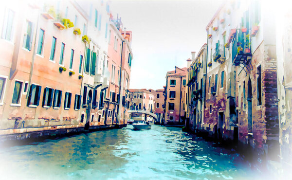 View of colorful artistic old Venice city