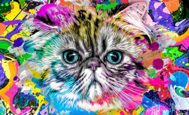 abstract colorful cat muzzle illustration, graphic design concept art