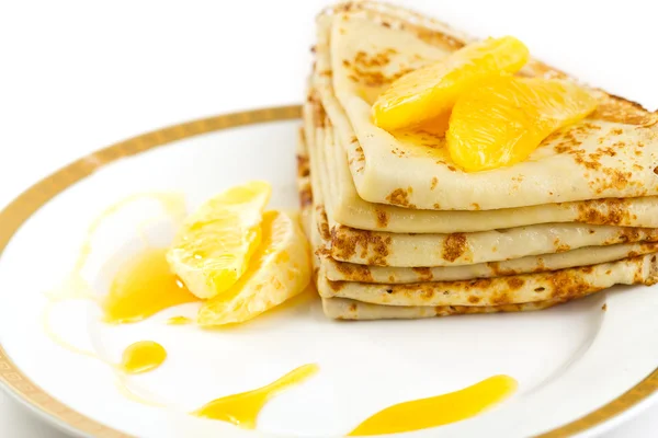 Pancakes and orange. — Stock Photo, Image