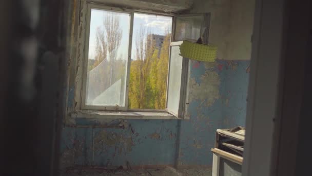 Verlassene Wohnungen Eine Stadt Ohne Menschen Katastrophe Einem Atomkraftwerk Ukraine — Stockvideo