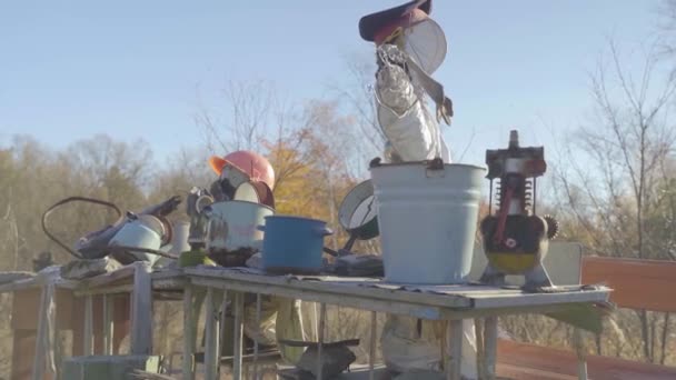 Verlassene Ausrüstung Dorf Eine Stadt Ohne Menschen Katastrophe Einem Atomkraftwerk — Stockvideo