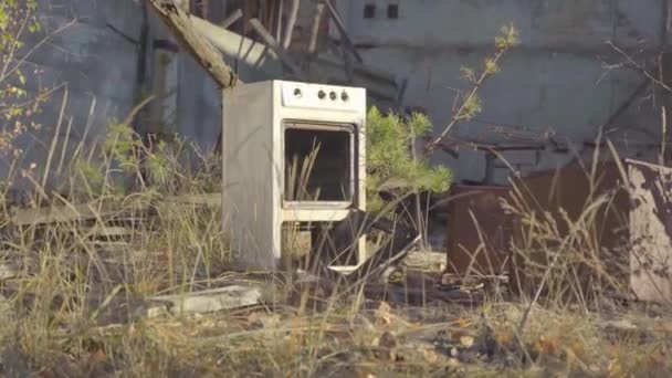 Equipamento Abandonado Aldeia Uma Cidade Sem Pessoas Desastre Numa Central — Vídeo de Stock
