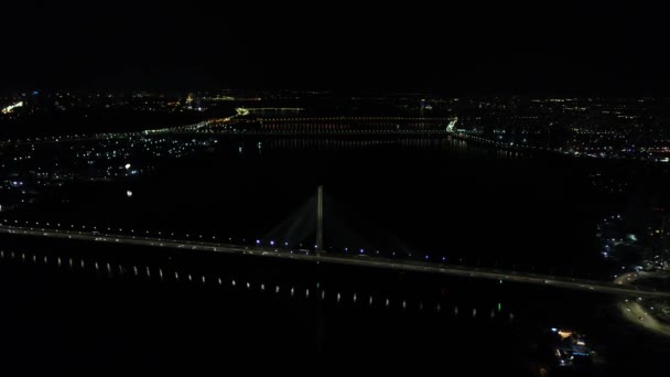 Ночной Город Киев Украина Мост Через Днепр Южный Мост Воздушный — стоковое видео