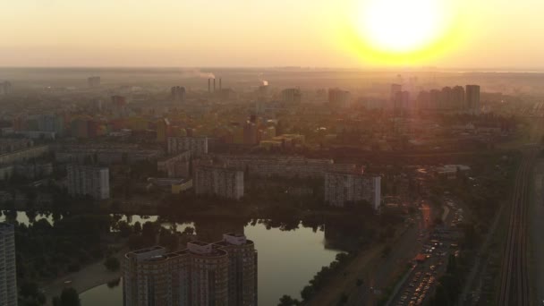 Het District Rusanovka Algemeen Plan Stad Kiev Oekraïne Zomer Drone — Stockvideo