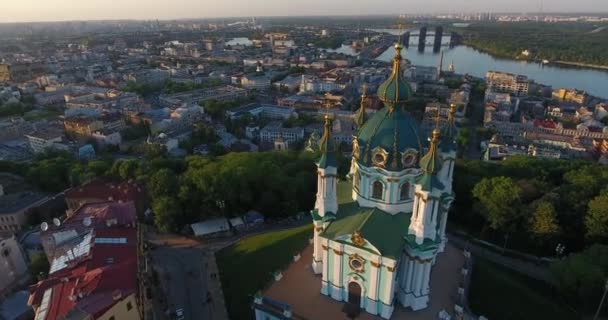 Andrews Kyrka Ukraina Ukraina Staden Kiev Sommarflyg — Stockvideo