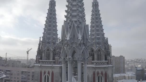 Gothic Style Cathedral Winter Saint Nicolas Church Kyiv Ukraine Roman — Stock Video