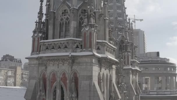 Gothic Style Cathedral Winter Saint Nicolas Church Kyiv Ukraine Roman — Stock Video