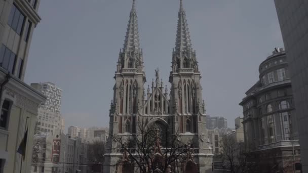 Kışın Gotik Tarzı Katedral Ukrayna Kyiv Deki Aziz Nicolas Kilisesi — Stok video
