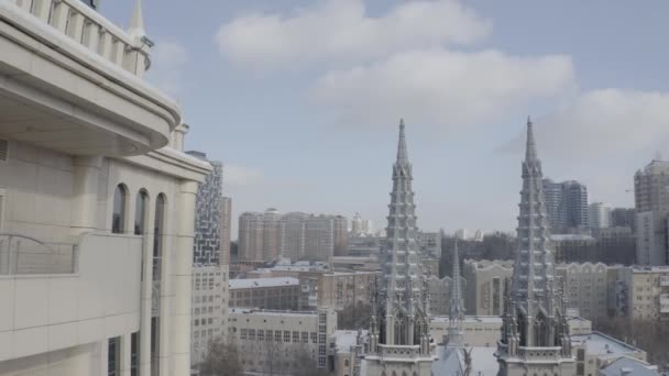 Gotická Katedrála Zimě Kostel Mikuláše Kyjevě Ukrajina Římskokatolická Církev Letecký — Stock video