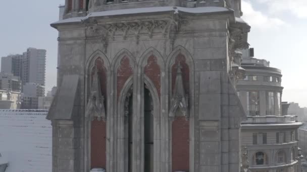 冬のゴシック様式の大聖堂 ウクライナのキエフにある聖ニコラス教会 ローマ カトリック教会 — ストック動画