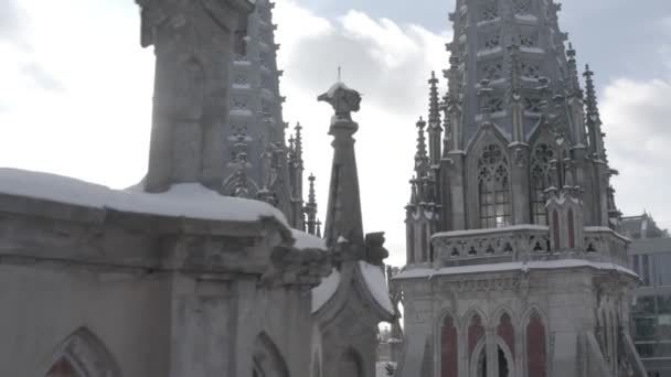 Gothic Style Cathedral Winter Saint Nicolas Church Kyiv Ukraine Roman — Stock Video