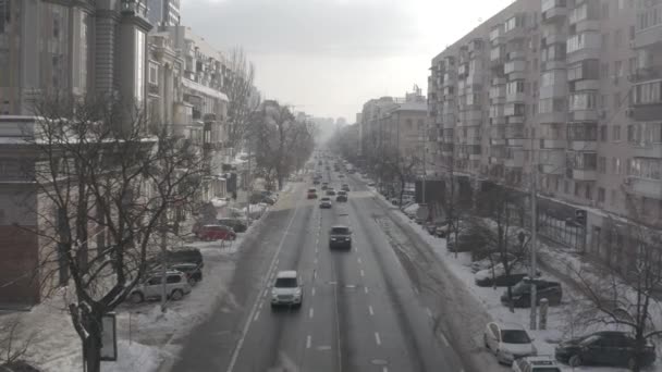 Invierno Kiev Frost Afuera Centro Ciudad Fotografía Aérea Ucrania — Vídeos de Stock