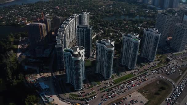 Megapolis Casas Modernas Cidade Kiev Ucrânia Aéreo Verão — Vídeo de Stock