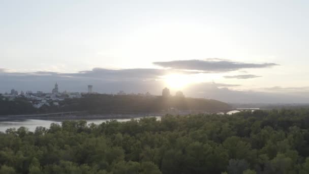 Piano Generale Della Città Affaccia Sul Fiume Dnieper Tramonto Estate — Video Stock