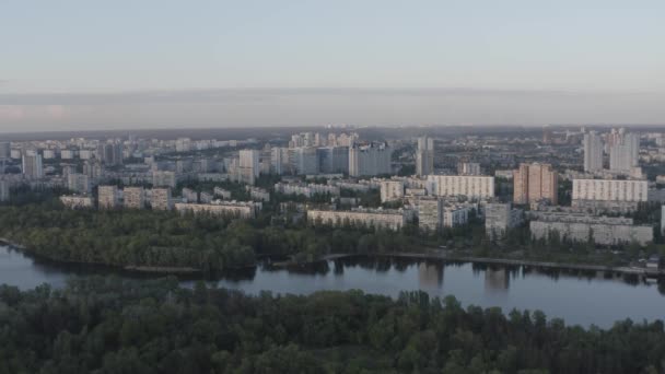 Város Általános Terve Kilátással Dnyeper Folyóra Napnyugta Nyár Légi Ukrajnában — Stock videók
