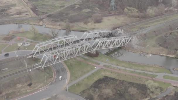 Puente Ferroviario Explotado Guerra Ucrania Ciudad Irpin Antena — Vídeos de Stock