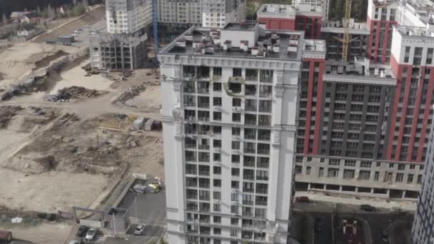 Zniszczyli Budynki Nalocie Miasto Irpin Wojna Ukrainie Antena — Wideo stockowe