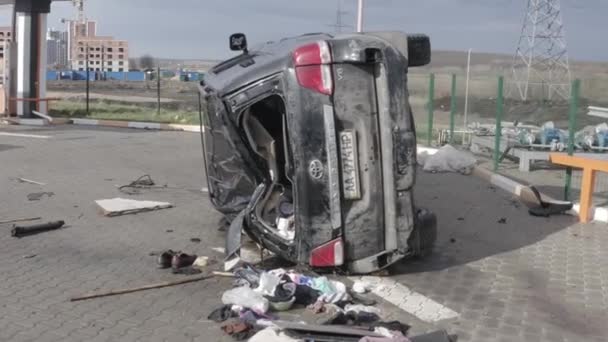 Irpin Ukraine 2022 Abandoned Shot Cars War Ukraine Bombing City — ストック動画