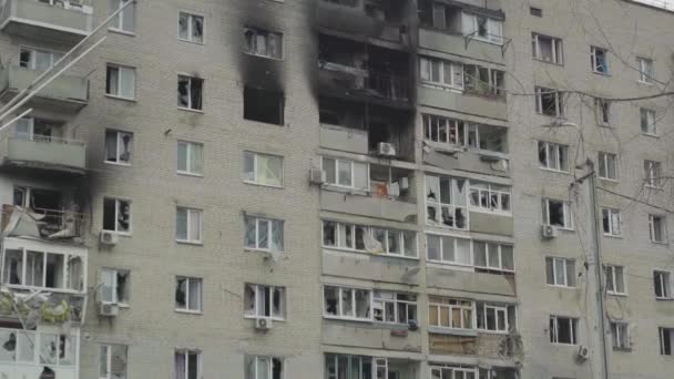 Förstörde Byggnader Efter Ett Flyganfall Staden Irpin Krig Ukraina — Stockvideo