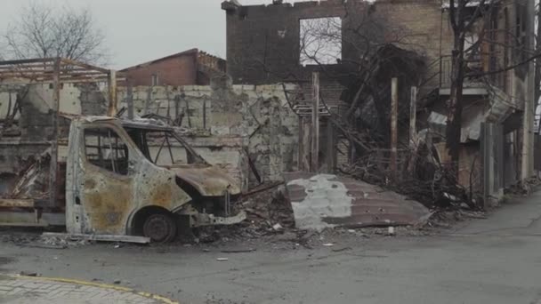 Irpin Ukraine 2022 Des Voitures Abandonnées Guerre Ukraine Bombardement Ville — Video
