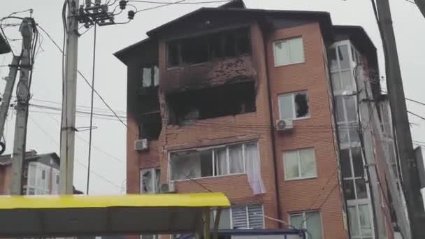 Förstörde Byggnader Efter Ett Flyganfall Staden Irpin Krig Ukraina — Stockvideo