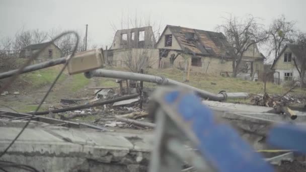 Destroyed Buildings Airstrike City Irpin War Ukraine — стоковое видео