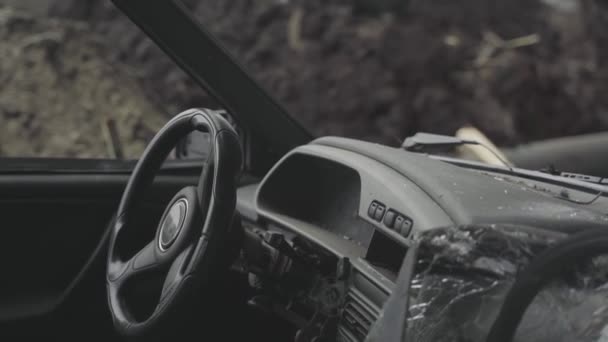 Irpin Ukraine 2022 Abandoned Shot Cars War Ukraine Bombing City — стоковое видео