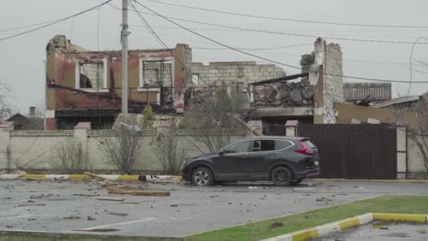 Destruiu Edifícios Após Ataque Aéreo Cidade Irpin Guerra Ucrânia — Vídeo de Stock