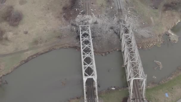 Jembatan Rel Yang Meledak Perang Ukraina Kota Irpin — Stok Video