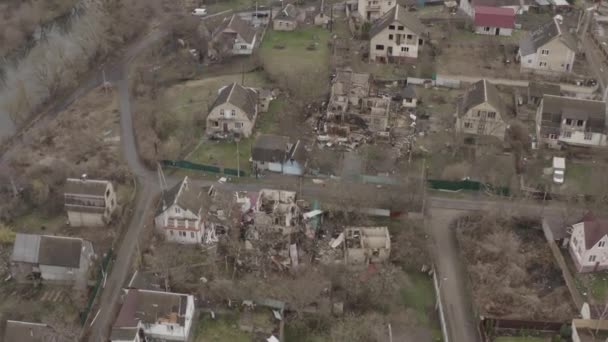 Vernietigde Gebouwen Een Luchtaanval Stad Irpin Oorlog Oekraïne — Stockvideo
