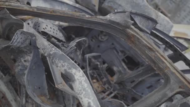 Burnt Cars Parking Lot Residential Buildings City Bombed Ukraine Kyiv — Stock Video