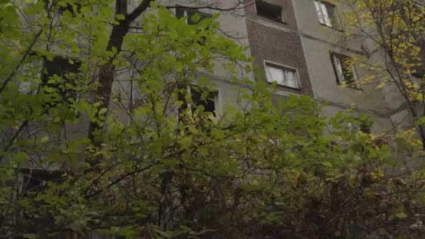 Припять Панорама Чернобыльская Зона Отчуждения Осень Заброшенные Здания Украина — стоковое видео