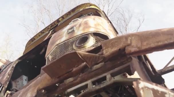 Abandoned Rusty Radioactive Equipment Soviet Union Cemetery Technology Rassokha Chernobyl — Stock Video