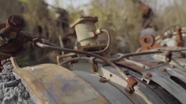 Abandoned Rusty Radioactive Equipment Soviet Union Cemetery Technology Rassokha Chernobyl — Stock Video