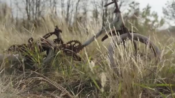 Rusty Abandonó Bicicleta Infantil Los Tiempos Unión Soviética Pueblo Radiactivo — Vídeo de stock