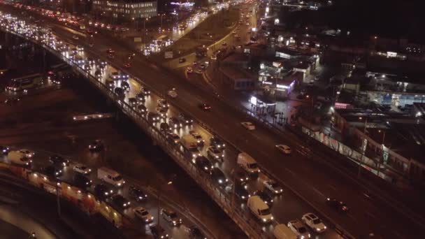 Dense Traffic Center Kyiv City Kyiv Ukraine Night Aerial — Video Stock