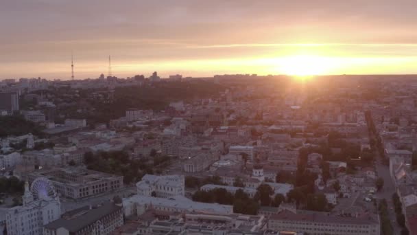 Podol Distrito Cidade Kiev Pôr Sol Verão Telhados Casas Aéreo — Vídeo de Stock