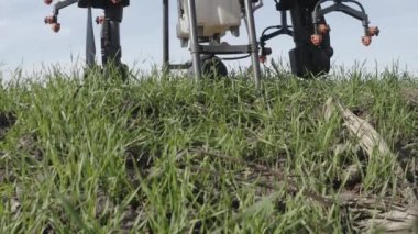 İHA 'yı uçuştan önce alanın işleyişine göre ayarlıyorum. Agro drone sahada çalışıyor. Kimyasallarla alan tedavisi. Böceklere böcek ilacı sıkmak. Tarım sektörü.