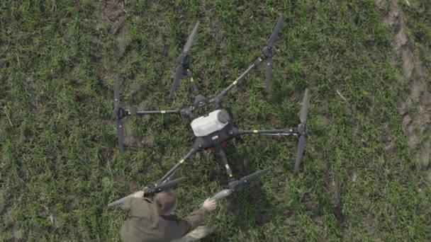 Setting Drone Flight Processing Field Agro Drone Works Field Field — Stockvideo