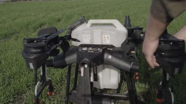 Setting Drone Flight Processing Field Agro Drone Works Field Field — Stok Video