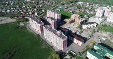 Destroyed residential modern house after air attack. War in Ukraine. Catastrophe. Holes in the walls from shells. Catastrophe. Aerial. Gostomel city. 