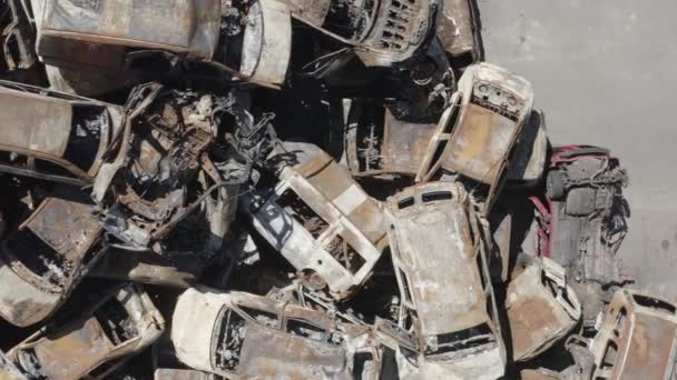 Consequences War Russia Peaceful City Kiev Capital Ukraine Destroyed Cars — Stock videók