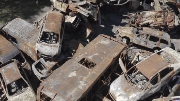 Consequences War Russia Peaceful City Kiev Capital Ukraine Destroyed Cars — Video Stock