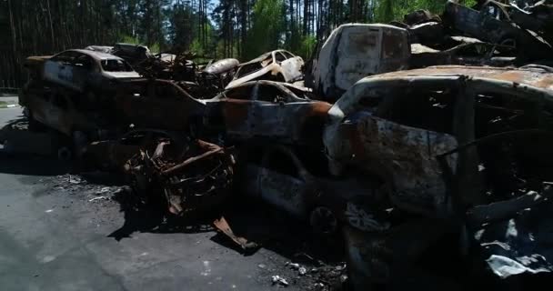 Technology Cemetery Abandoned Cars Civilians Evacuation City Bombing City Bucha — Vídeo de stock
