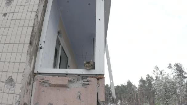 在俄军进攻乌克兰后的战斗中 基辅地区布查市被毁的住宅建筑 俄乌战争 房子里的火 — 图库视频影像