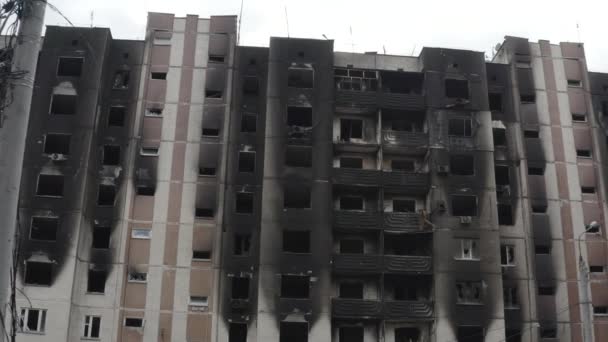 Damaged Residential Building Bucha City Kyiv Region Fighting Russian Attack — Video