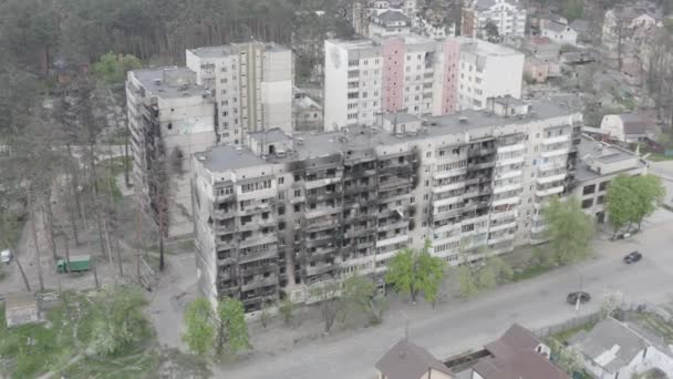 Damaged Residential Building Bucha City Kyiv Region Fighting Russian Attack — Video